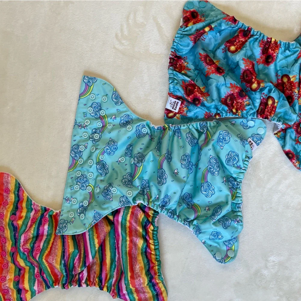 Mama Koala rainbow stripe sunflower diaper cover lot set of 3 with inserts